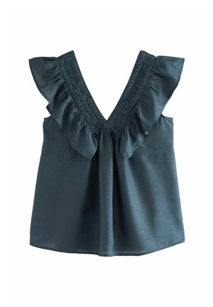 RUFFLE V-NECK REGULAR FIT - Pluus - navy