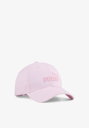 Gorra de béisbol rosa hecha de mezcla de algodón, con un logo de Puma bordado en el frente y una visera curvada. Textura suave y forma estructurada.