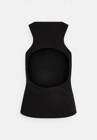 Top nero senza maniche realizzato in un tessuto morbido, con un design a schiena scoperta e ritagli arrotondati, dal taglio aderente.