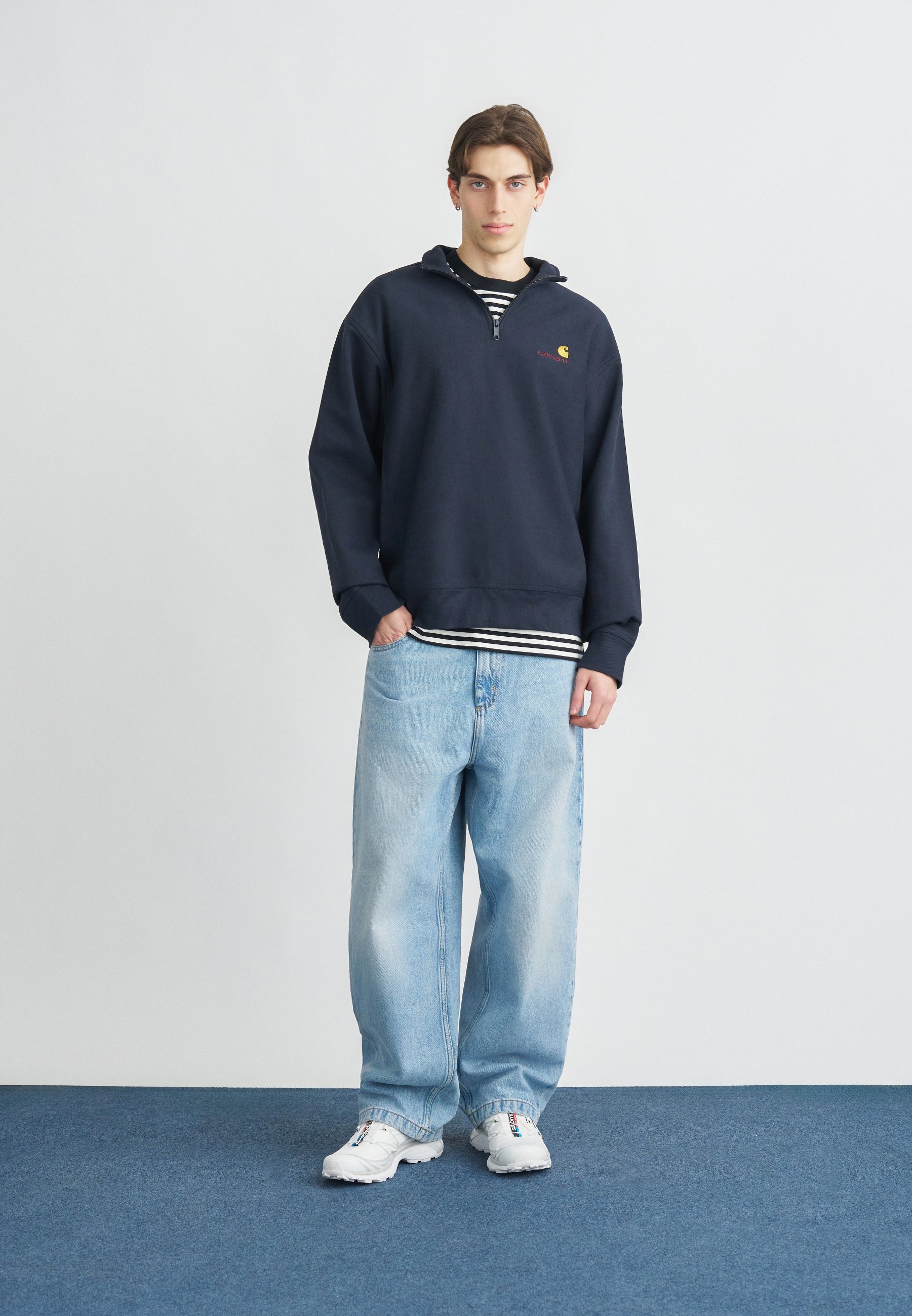 Carhartt WIP HALF ZIP AMERICAN SCRIPT - Sudadera - deep night/azul