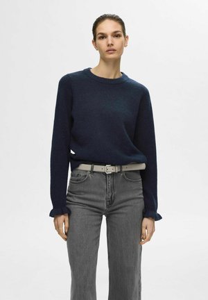 Selected Femme SLFLULU FRILL CUFF O NECK - Pullover - dark sapphire