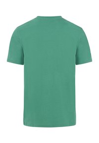 Kortærmet t-shirt i ensfarvet grøn bomuld, med en rund udkæring og en glat tekstur, uden synlige logoer eller mønstre.