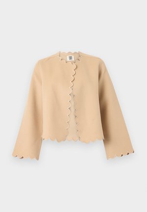 Γυναικείο μπεζ μπουφάν με μακριά μανίκια και ανάγλυφες άκρες κατά μήκος του εμπρόσθιου ανοίγματος, των μανσετών και του τελειώματος.