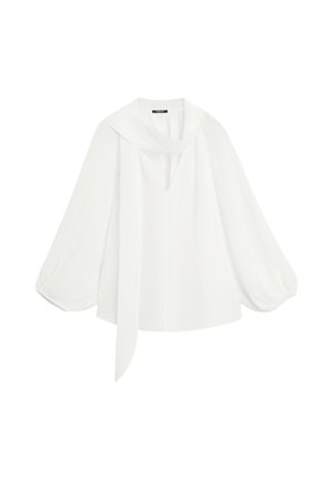 Massimo Dutti, FLOWING V-NECK BLOUSE WITH TIE - Blouse - white