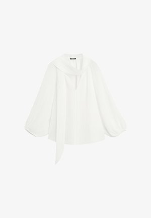Massimo Dutti, FLOWING V-NECK BLOUSE WITH TIE - Bluse - white