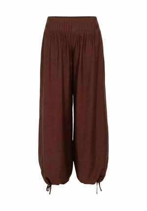 THE-ARE, PANTALÓN ANCHO LARGO FLUIDO CON JARETAS DE MUJER - Pantalones - marrón