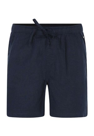 Shorts décontractés bleu marine avec taille élastique et cordon de serrage, poches latérales et coupe droite.