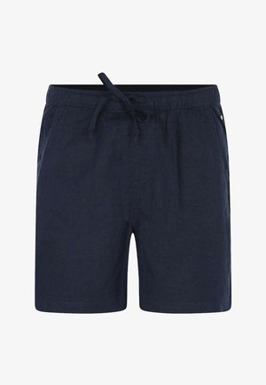 Shorts décontractés bleu marine avec taille élastique et cordon de serrage, poches latérales et coupe droite.