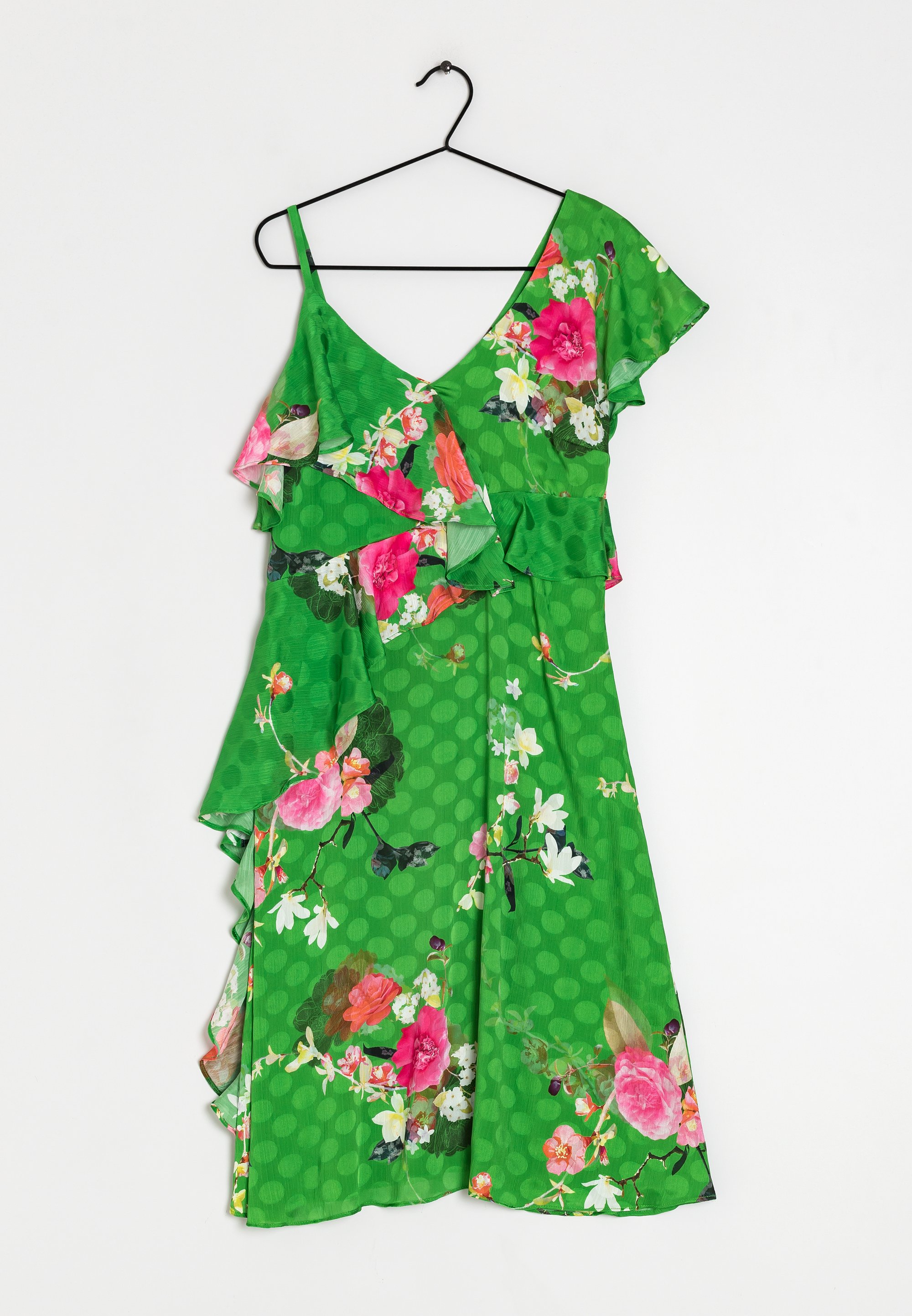 green floral dress river island Puff Sleeve Floral Print Tiered Midi Dress - She + Sky
