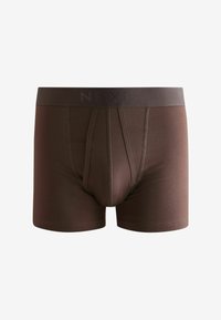 Caleçons boxers marron en matériau élastique, dotés d'une large ceinture avec le logo "NEXT", d'une texture lisse et d'un design de poche frontale profilée.