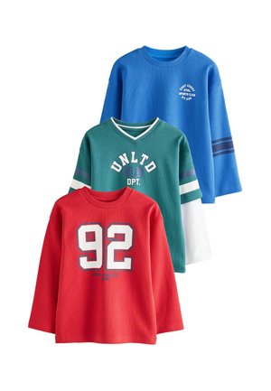 Next, REGULAR FIT - GRAPHIC LONG SLEEVE REGULAR FIT T-SHIRTS 3 PACK - Long sleeved top - blue red green varsity