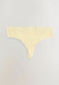 Geel thongondergoed met een delicate kanten tailleband, gladde textuur en een minimalistisch ontwerp, ideaal voor discreet dragen.