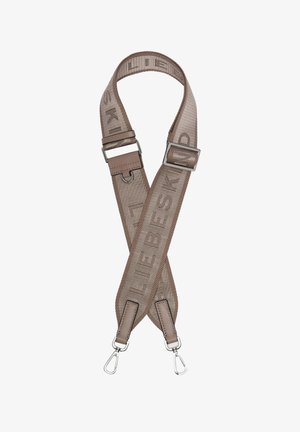 Regulowany pasek do torby z tkaniny w kolorze taupe z metalowymi zapięciami, skórzanymi akcentami oraz plecionym napisem "LIEBESKIND".