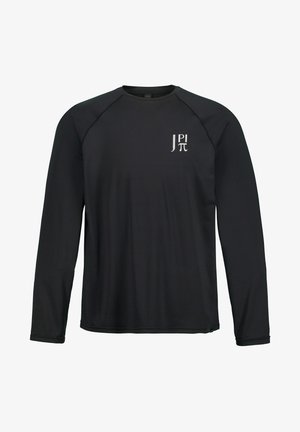 Maglietta nera a maniche lunghe realizzata in tessuto liscio. Caratterizzata da maniche raglan e un piccolo logo bianco sul petto. Design semplice e minimal.