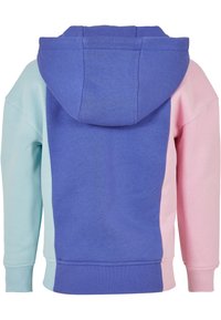 Felpa con cappuccio dal design color block che presenta sezioni blu, rosa e verde acqua. Realizzata in morbido cotone con orlo e polsini a costine.