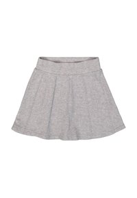 Grijze, uitlopende rok met een brede elastische tailleband en verticale plooien. Gemaakt van een zachte, gestructureerde stof, geschikt voor casual draag.