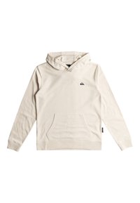 Crème kleurige hoodie van zachte stof, met een voorzak, verstelbare trekkoordkap en een klein logo op de borst.