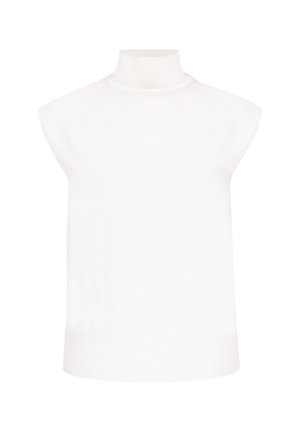 Witte mouwloze coltrui gemaakt van een gladde gebreide stof, met een geribde halslijn en zoom, in een losse, boxy stijl.