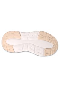 Podeszwa buta z podzielonym wzorem, biała w środku i z beżowymi akcentami. Wzór bieżnika zawiera wystające sekcje dla lepszej przyczepności.