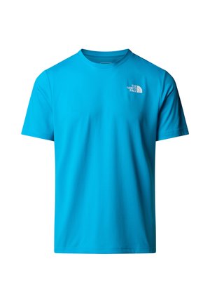 Vihreä lyhythihainen T-paita hengittävästä kankaasta. Rinnassa pieni valkoinen logo. Yksinkertainen pyöreä kaula-aukko.