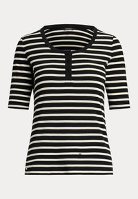 Striped Elbow Sleeve Henley Top - Potiskana majica - black/mascarpone cream