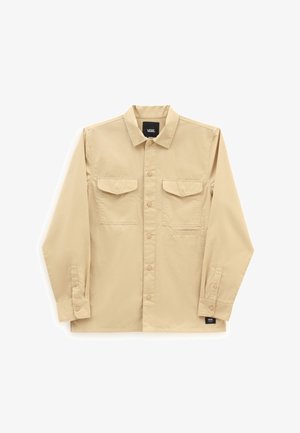 Beige overhemd met lange mouwen, knopen aan de voorkant en twee klepzakken aan de voorkant, met Vans-logo op het onderste zoom.