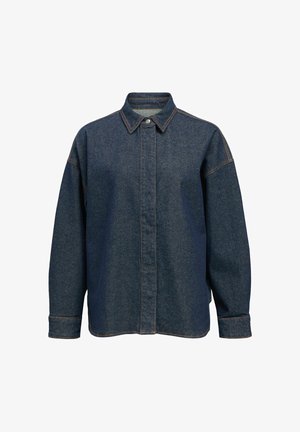 Object, SHIRT DARK WASH DENIM - Hemdbluse - dark blue denim