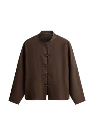 OYSHO, STAND-UP COLLAR SHIRT WITH BUTTONS - Cămașă - mottled light brown