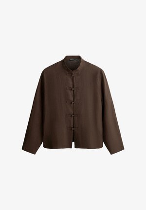 OYSHO, STAND-UP COLLAR SHIRT WITH BUTTONS - Cămașă - mottled light brown