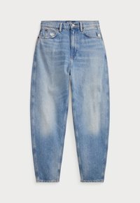 Ljust blå denimjeans med avslappnad passform, slitna detaljer och raka ben i en något urblekt tvätt.