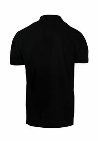 Zwarte polo met korte mouwen, gemaakt van katoen, voorzien van een klassieke kraag, rechte onderzoom en een strak ontwerp zonder zichtbare logo's of patronen.
