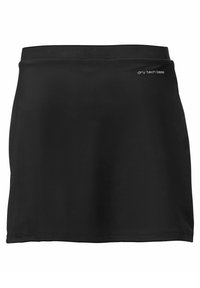 Falda negra hecha de una tela que absorbe la humedad con una textura suave. Presenta una cinturilla ajustada y un sutil detalle del logo "dry tech base".