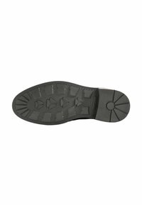 Suola di scarpa in gomma nera con motivo di grip testurizzato, caratterizzata da forme rialzate per un migliore attrito e punta arrotondata nella parte anteriore.