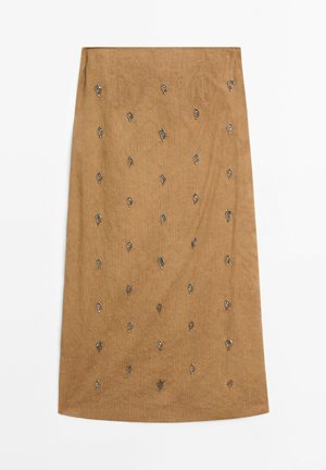 Massimo Dutti, MIDI PAREO SKIRT WITH APPLIQUÉS - Zavinovací sukně - mustard yellow