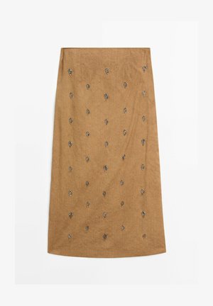 Massimo Dutti, MIDI PAREO SKIRT WITH APPLIQUÉS - Zavinovací sukně - mustard yellow