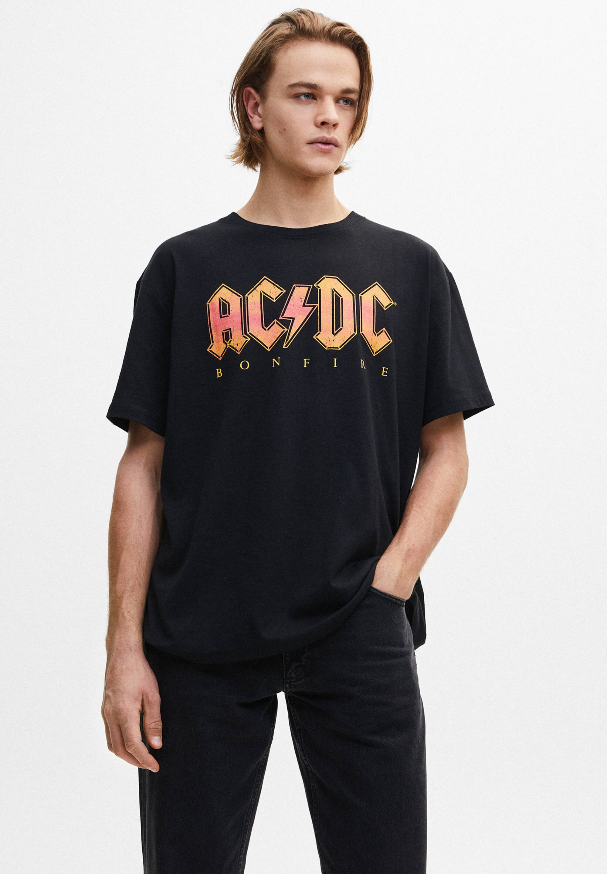PULL\u0026BEAR Print T-shirt - mottled black 