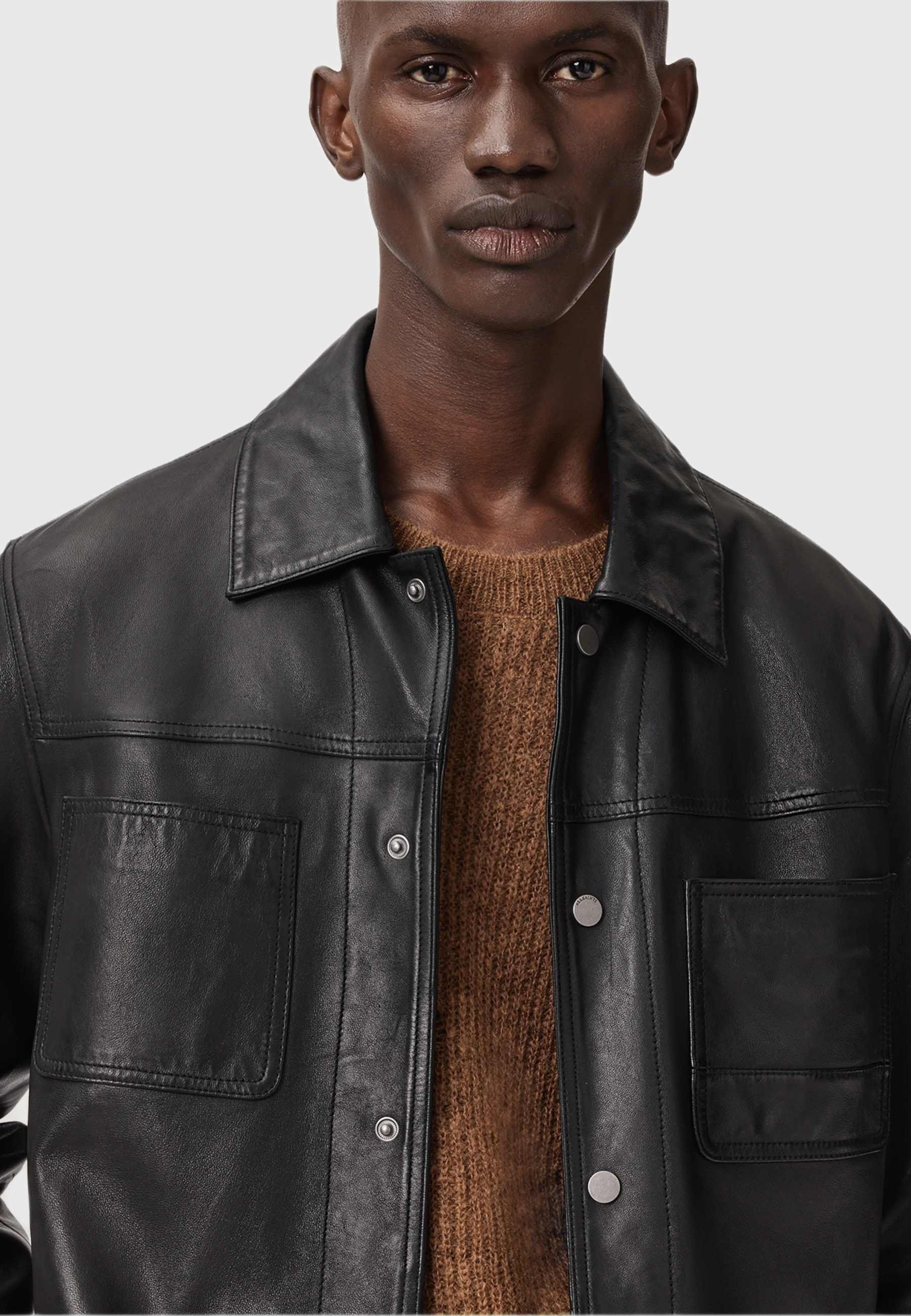 AllSaints SAXON - Leather jacket - black - Zalando.co.uk