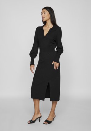 VILA VICOMFY COLLAR  - Svetríkové šaty - black
