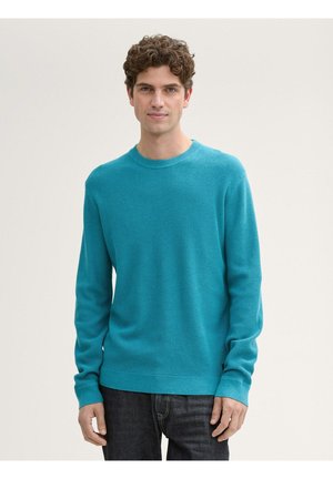 STRUKTURIERTER RUNDHALS - Strickpullover - turquoise blue melange