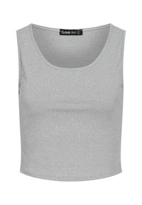 Γκρι αμάνικο ριμπ crop top με στρογγυλή λαιμόκοψη και ετικέτα της μάρκας Cloud Five μέσα στον γιακά.