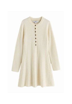 Next, TALL FIT - RIBBED KNIT HENLEY MINI DRESS - Jumper dress - ecru