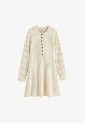 Next, TALL FIT - RIBBED KNIT HENLEY MINI DRESS - Jumper dress - ecru