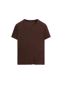 Massimo Dutti FLOWING SHORT SLEEVE WITH CREW NECK - Jednoduché tričko - brown