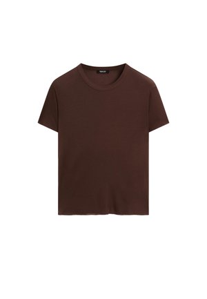 Massimo Dutti FLOWING SHORT SLEEVE WITH CREW NECK - Jednoduché tričko - brown
