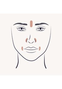 Illustrazione in linea di un volto con accenti di contorno sottili in beige chiaro. Le caratteristiche includono sopracciglia scure e capelli dritti e lisci.