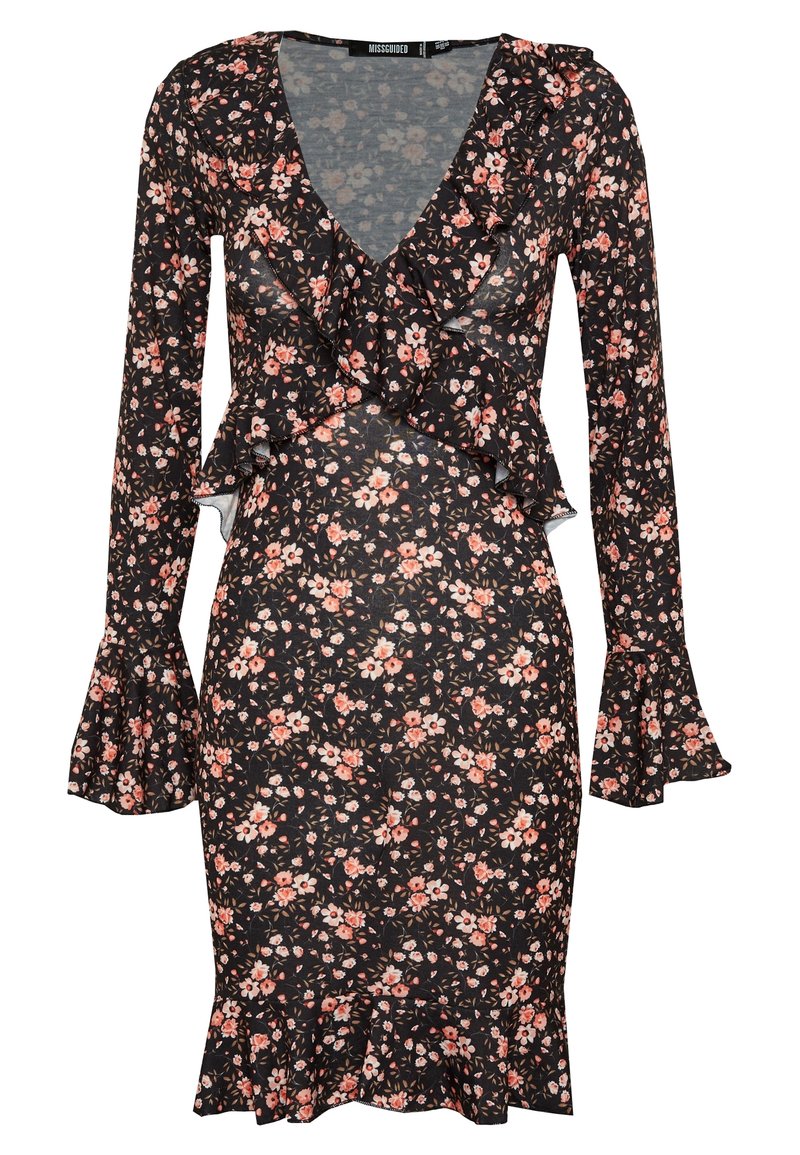 Robe Moulante Noire À Sequins Et Ourlet Volanté En Tulle | Robes | PLT FR