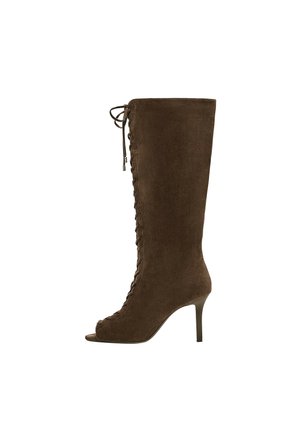 Bershka, CORSET PEEP TOE - HEELED BOOTS - Veterlaarzen - brown