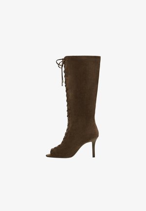 Bershka, CORSET PEEP TOE - HEELED BOOTS - Veterlaarzen - brown