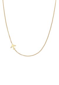 Goldkettchen mit kleinem Flugzeug-Anhänger, glatter Oberfläche, feinen Gliedern und gleichmäßiger Farbe. Geeignet für den lässigen Gebrauch.
