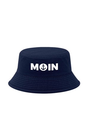 Navy blue bucket hat with the word "MOIN" in white, featuring an anchor symbol inside the letter "O."
